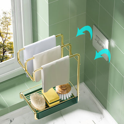 Sponge Holder Wall Mounted Kitchen Organizer Dish Drainer Brush Soap Rack With Drain Tray